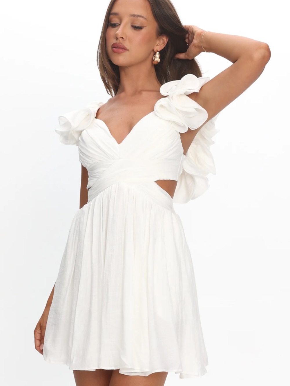Selfie Leslie White Floral-Trim Cutout Mini Dress